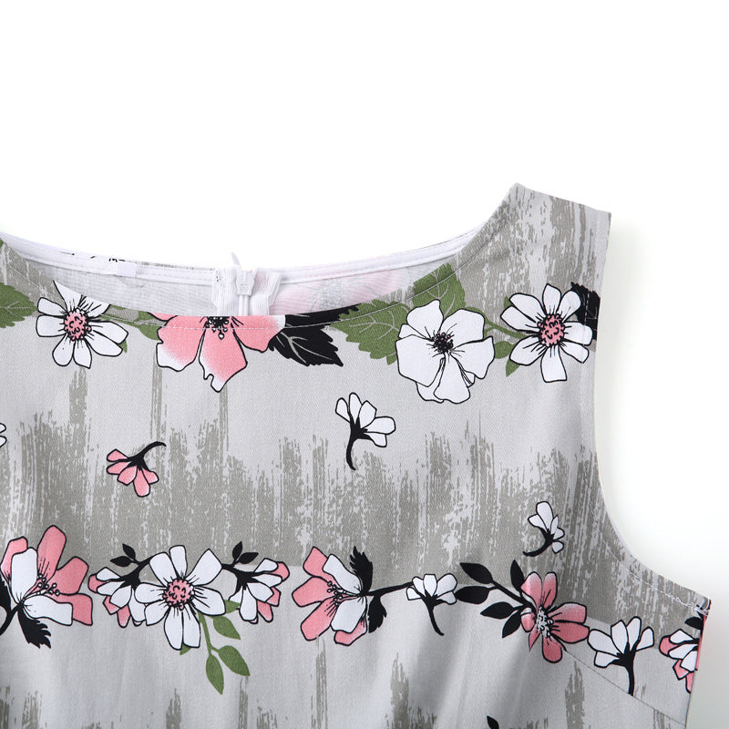 Europese en Amerikaanse Vintage Elegante Mouwloze Bloemenprint Jurk voor Dames & Plus-size