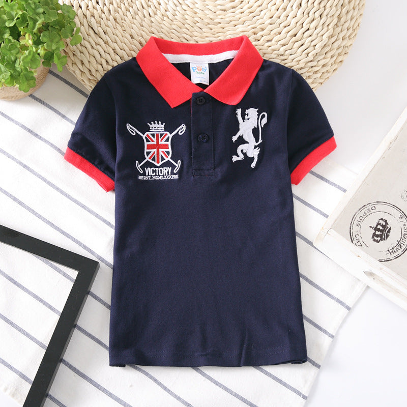 Europese Designer Ontwerp Trendy Casual Effen Kleur Revers Poloshirt met Geborduurde Embleem en Korte Mouwen voor Kids & Teenager