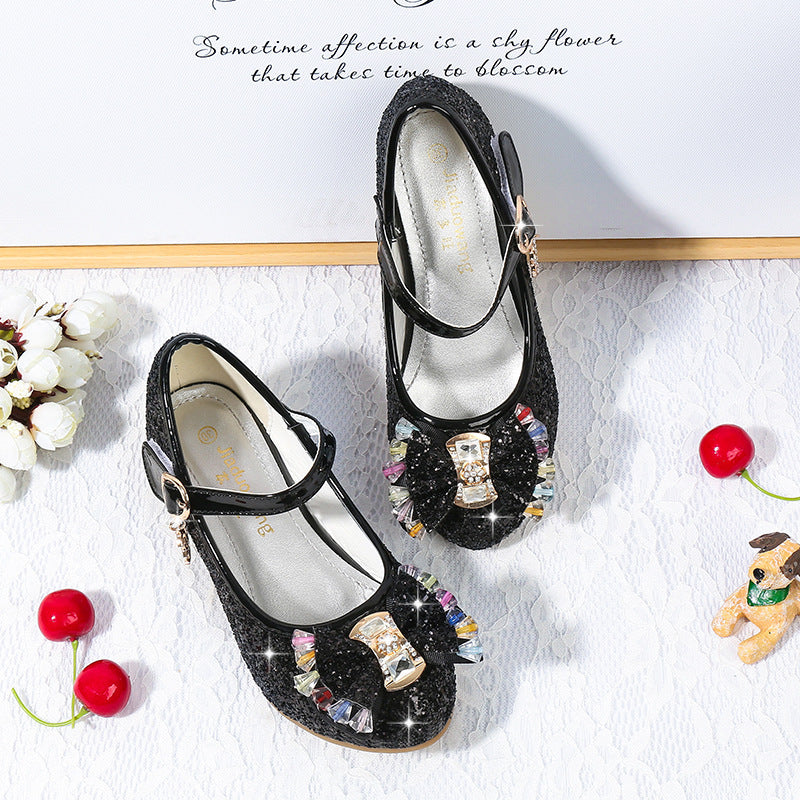 Klassieke Elegante Glitter Feestelijk/Prinsessen Lage Hak Schoenen van PU-Leer met Strass-steentjes en Klittenband voor Meisjes & Meiden