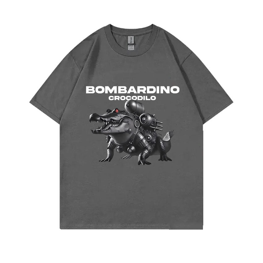 Hiphop Streetfashion Stijlvolle Effen Kleur Casual Ronde Hals BOMBARDIRO CROCODILO T-shirt met Grappige Krokodilprint en Korte Mouwen voor Heren & Jongens
