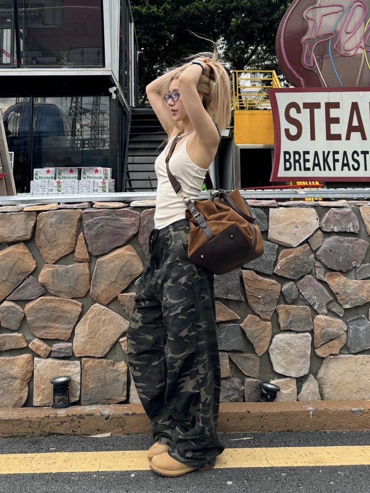 Amerikaanse Stijl Straight Pleated Camouflagejeans voor Dames / Plus-size & Meisjes