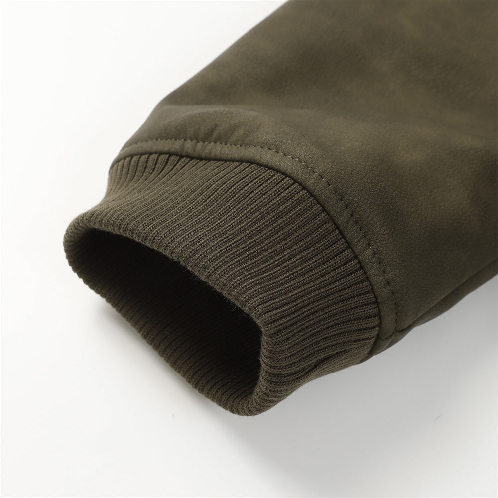 Distressed Casual Legergroene Losse Jas van PU -Leer met Rits voor heren