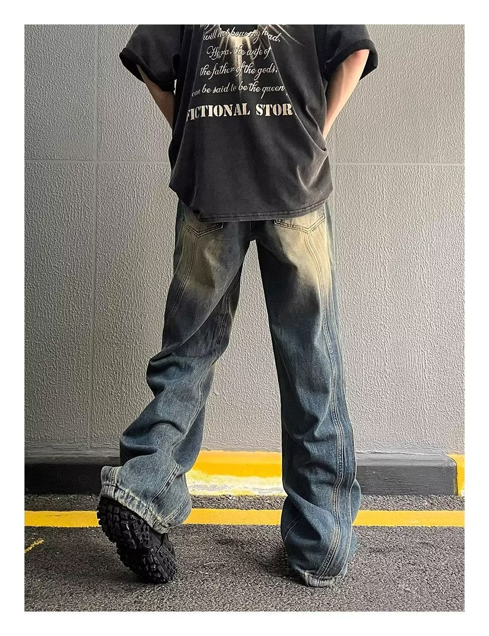 Amerikaanse Retro Washed Patchwork Losse Jeans voor Heren/ Jongens