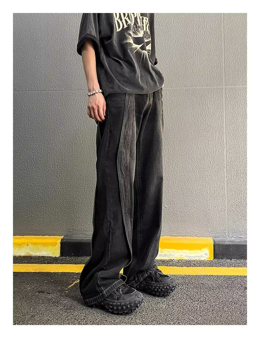 Amerikaanse Retro Washed Patchwork Losse Jeans voor Heren/ Jongens