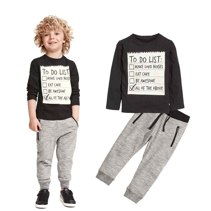 2-delige Casual Outfit voor jongens T-shirt met Lange Mouwen en Print & Casual broek