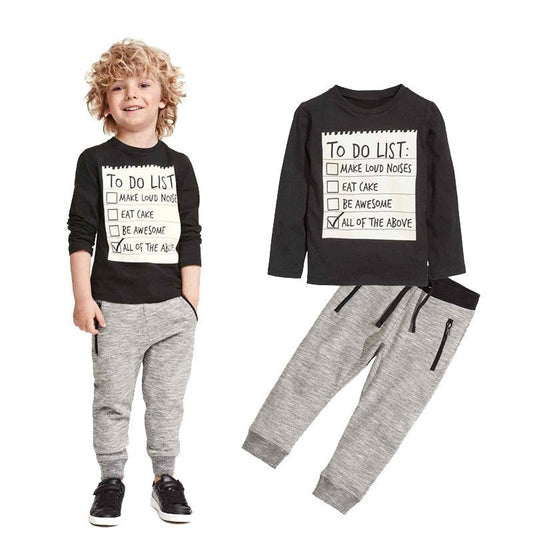 2-delige Casual Outfit voor jongens T-shirt met Lange Mouwen en Print & Casual broek