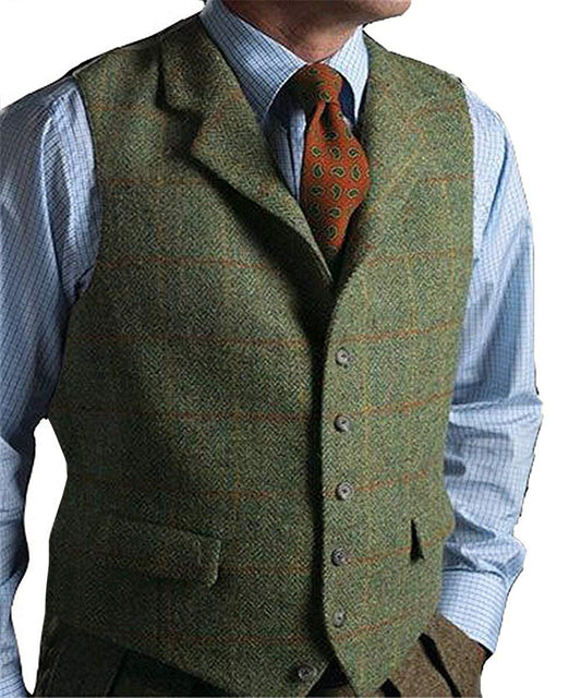 Effen Kleur Geruite Tweed Gilet voor Heren & Jongens