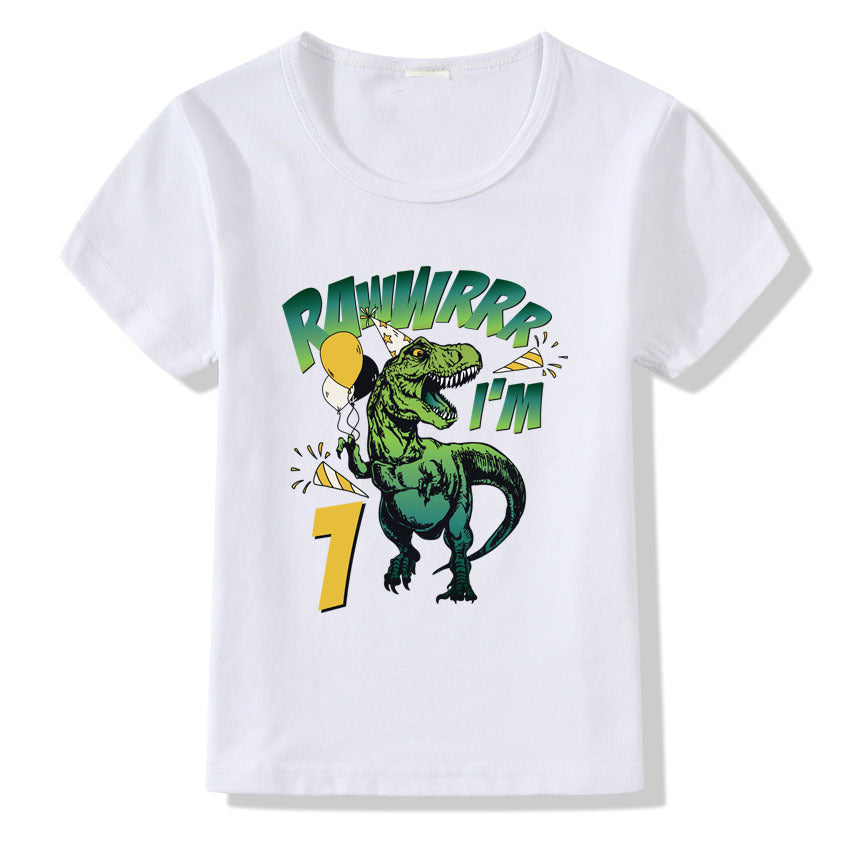 Casual Bedrukte Dino-ontwerp Verjaardag T-shirt van Cijfers 1-9 jaar met Ronde Hals en Korte Mouwen voor Kinderen