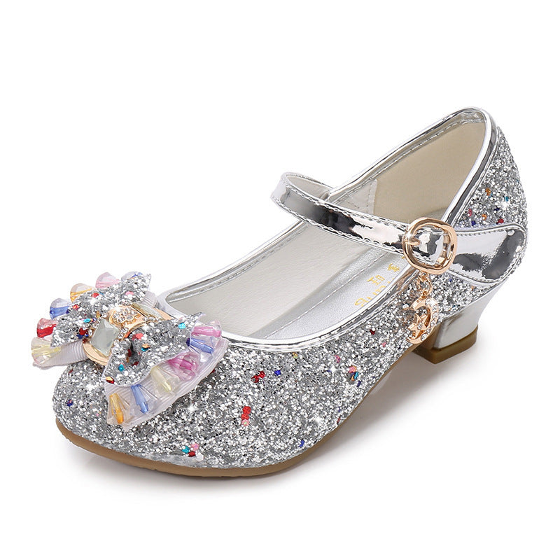 Klassieke Elegante Glitter Feestelijk/Prinsessen Lage Hak Schoenen van PU-Leer met Strass-steentjes en Klittenband voor Meisjes & Meiden