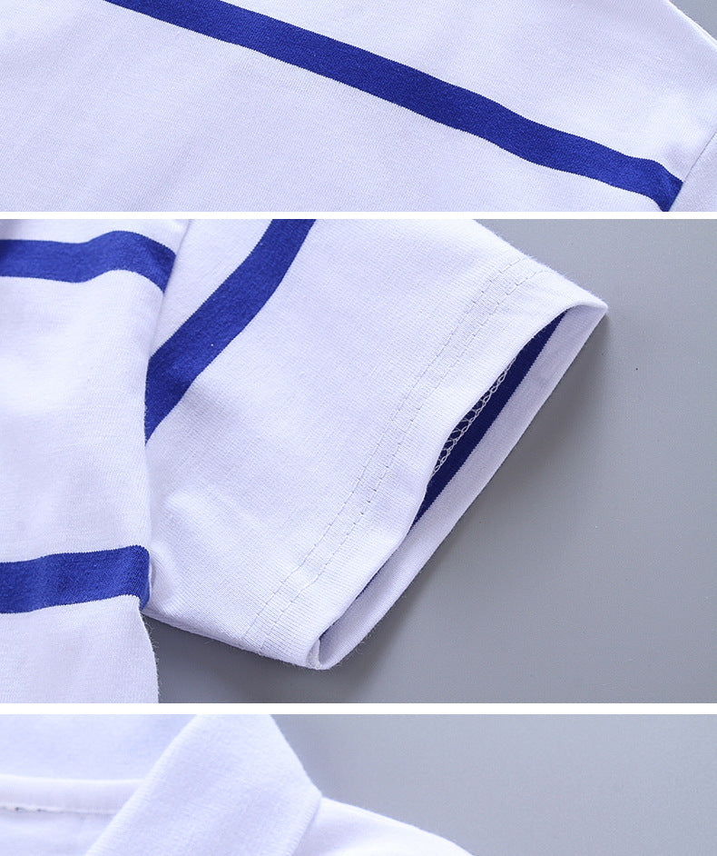 Casual Gestreepte Korte Mouw Poloshirt met Knoopsluiting en Geboduurde Cartoon voor Kinderen