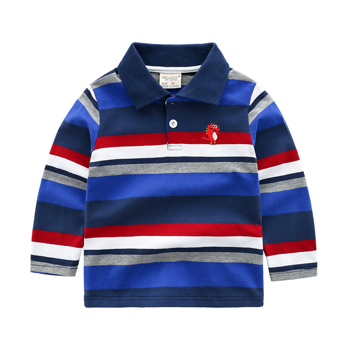 Casual Katoenen Gestreepte Revers Poloshirt met Lange Mouwen en Knoopsluiting voor Kinderen