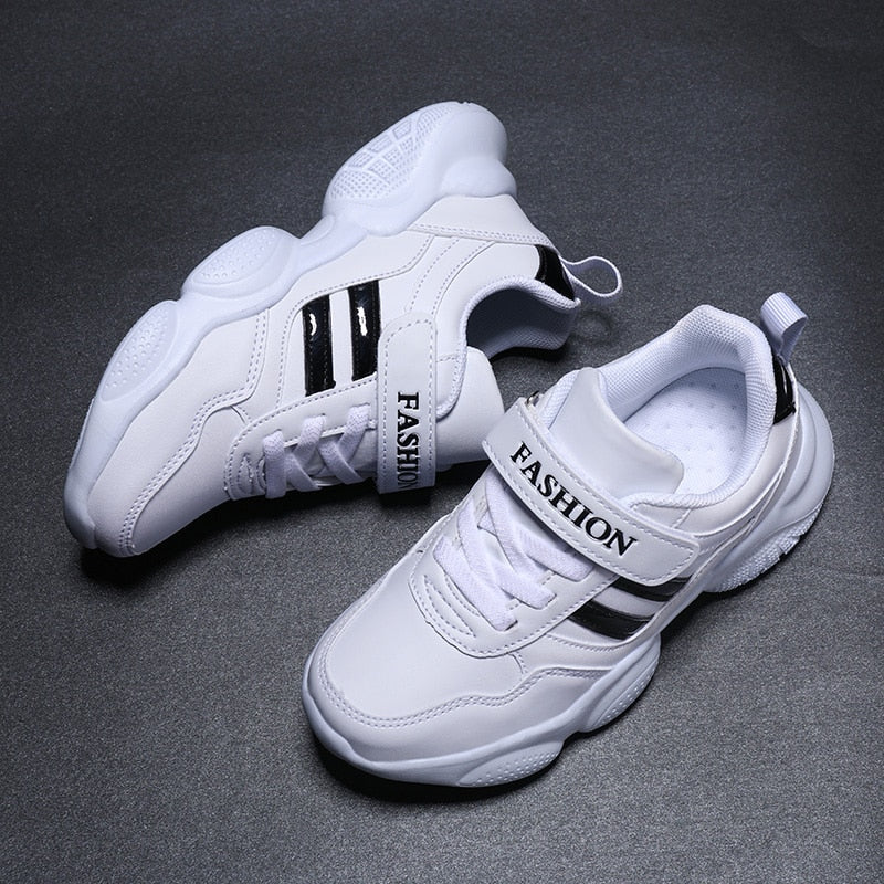 Trendy Casual Effen Kleur Ademende Sportieve Sneakers van PU-Leer met Strepen Accenten en Klittenbandsluiting