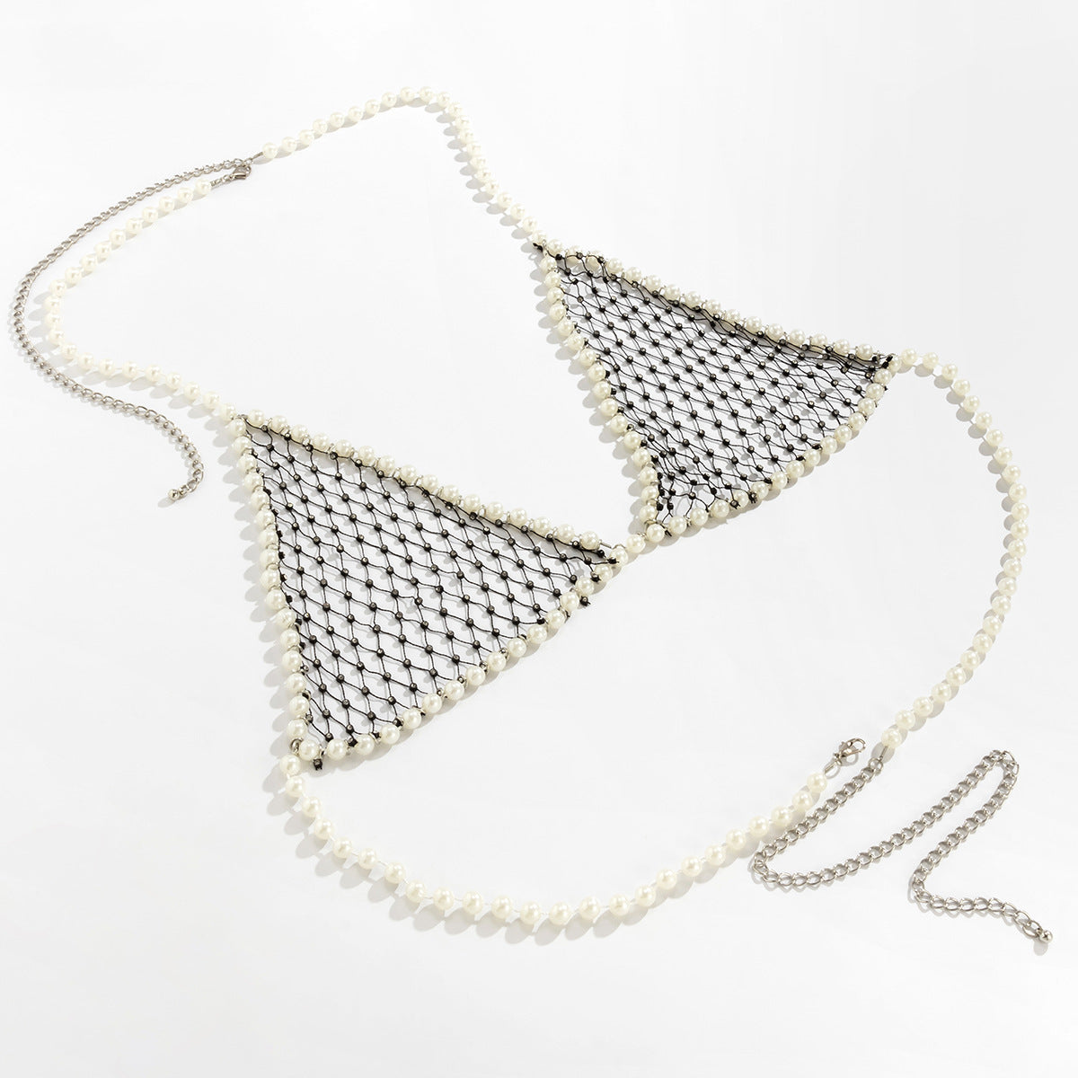Eenvoudige Creatieve Elegante Geweven Bodychain met Visnetmotief en Imitatie Parels voor Dames