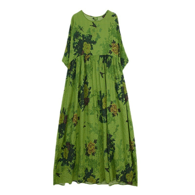 Renaissance Vintage Boheemse Bloemenprint Maxi-jurk met Ronde Hals en Korte Mouwen voor Dames