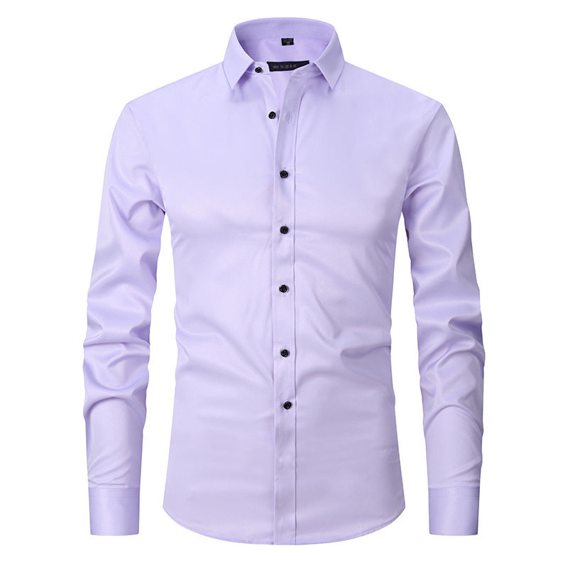 Casual/Business Slim-fit Stretch Overhemd met Lange Mouwen en Knoopsluiting voor Heren