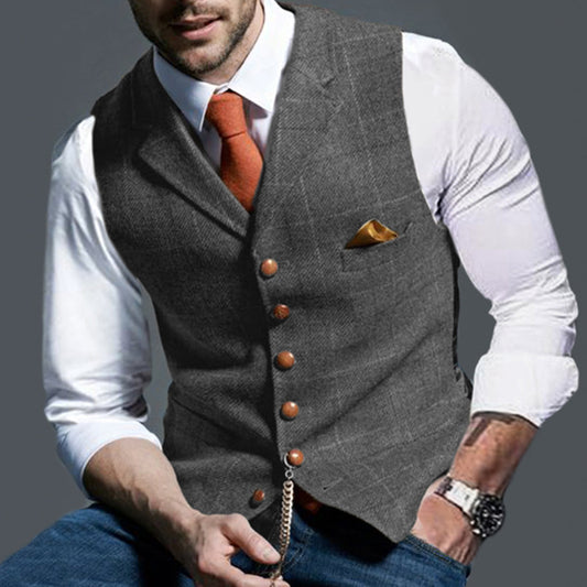 Stijlvolle Casual Geruite Revers Slim Fit Gilet met Knoopsluiting voor Heren & Jongens