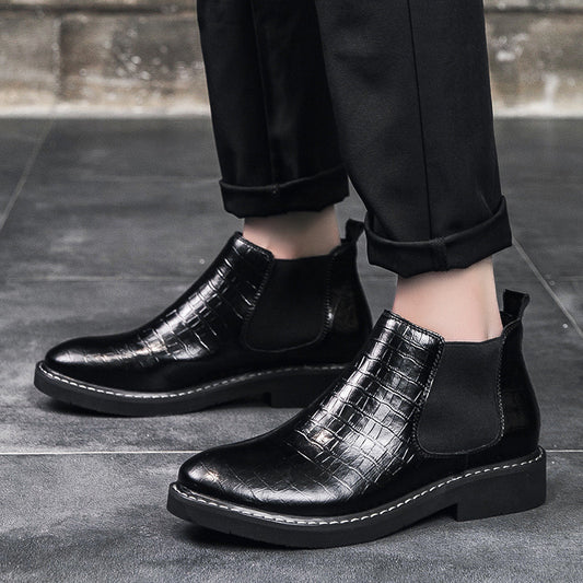 Europese en Amerikaanse Effen Kleur Slip On Chelsea Boots van PU-Leer met Krokodillenpatroon voor Heren