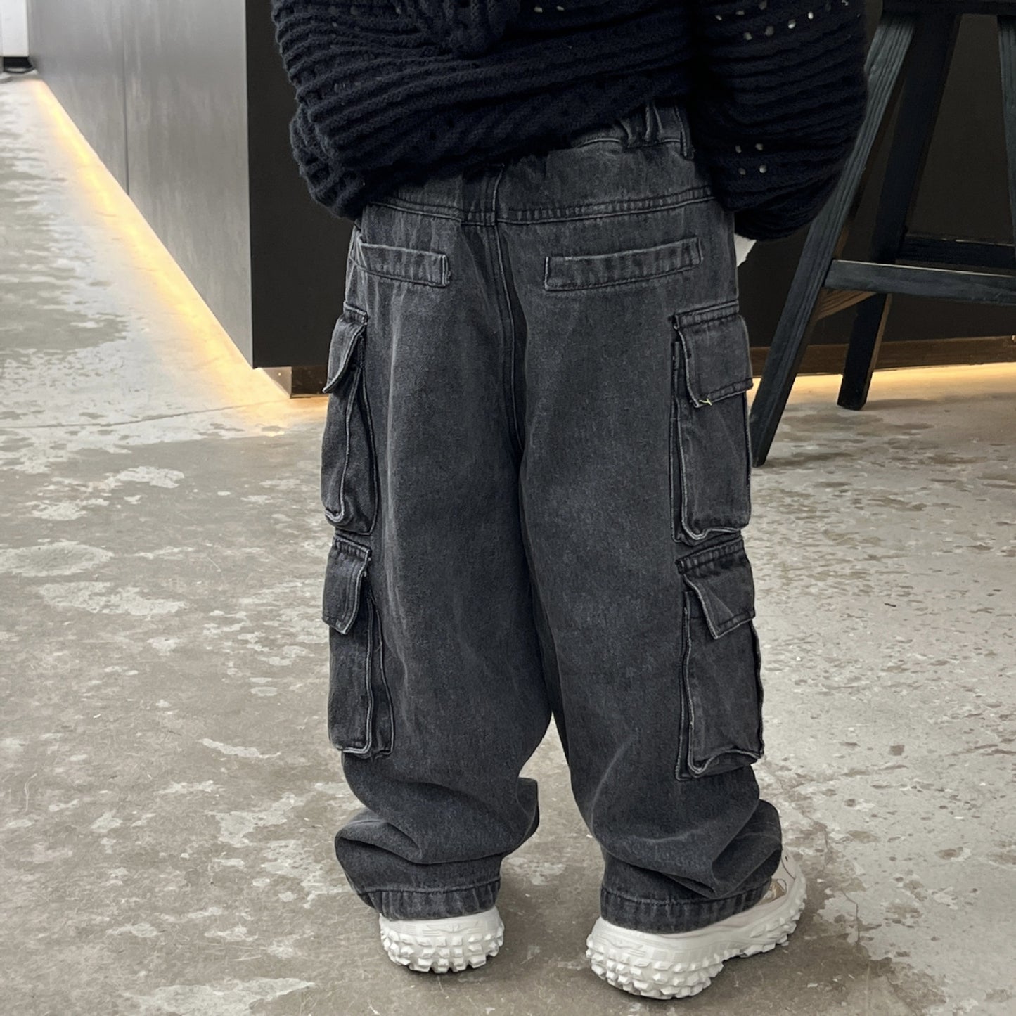 Stijlvolle Casual Effen Kleur Multi-pocket Cargo Spijkerbroek voor Kinderen