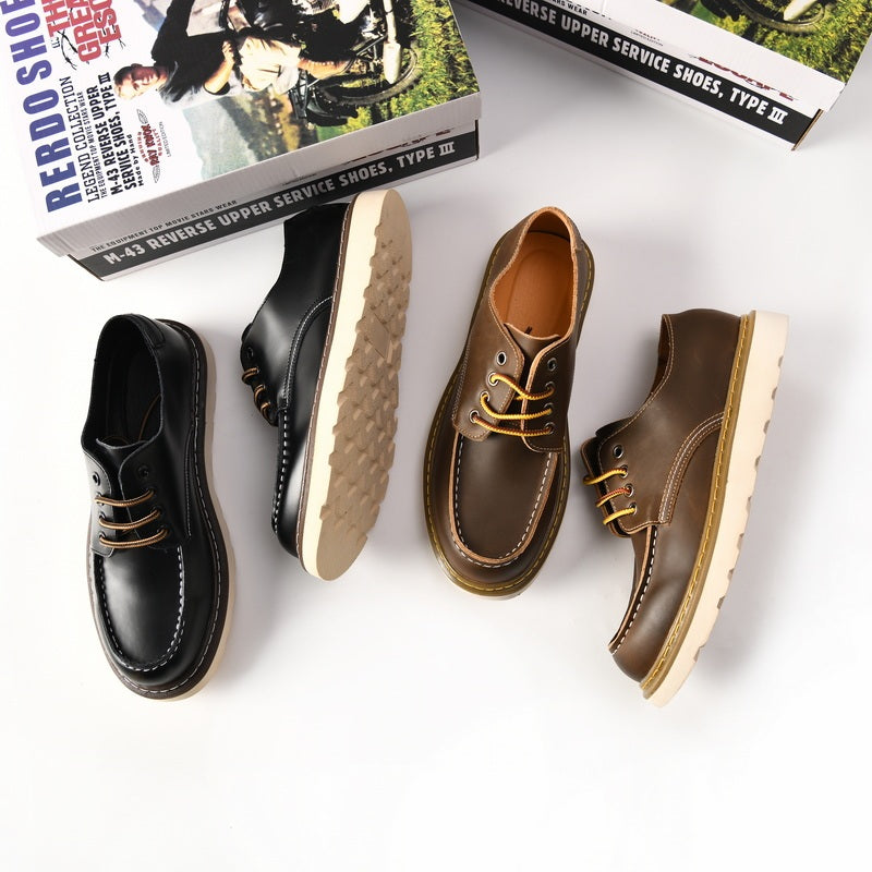 Amerikaanse Klassieke Casual/ Formele Retro Handgemaakte Platte Loafers van Echt Leer met  Ronde Neus en Vetersluiting voor Heren