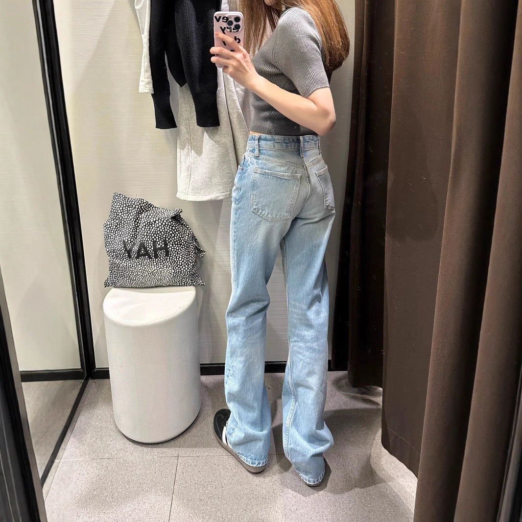 American Washed Straight Jeans voor Dames/ Plus-size & Meisjes