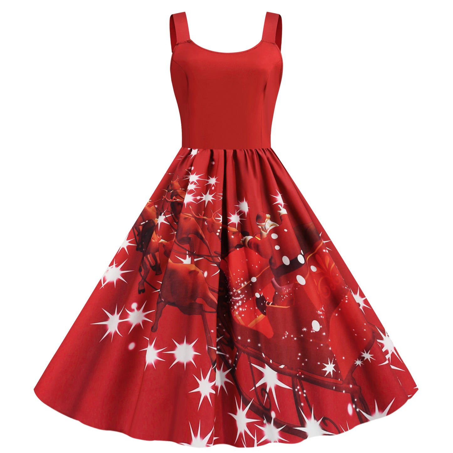 Hepburn Style Vintage Mouwloze Swingjurk met Kerst Bedrukking voor Dames & Plus-size