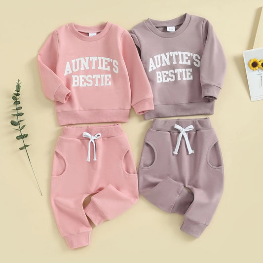 Europese en Amerikaanse Stijl Meisjesmode Eenvoudig Letterprint Sweatshirt & Joggingbroek voor Baby's/ Peuters