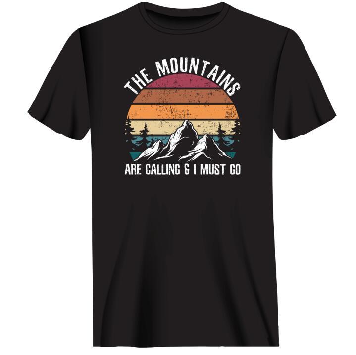 Amerikaanse Casual Bedrukte The Mountains Are Calling & I Must Go Print T-shirt met Ronde Hals en Korte Mouwen voor Heren & Jongens