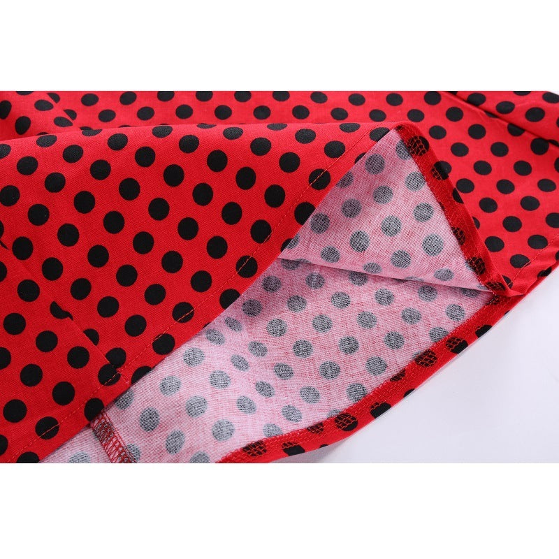 Hepburn Style Casual Vintage Rode Jurk met Korte Mouwen en Stippen-patroon voor Dames & Plus-size