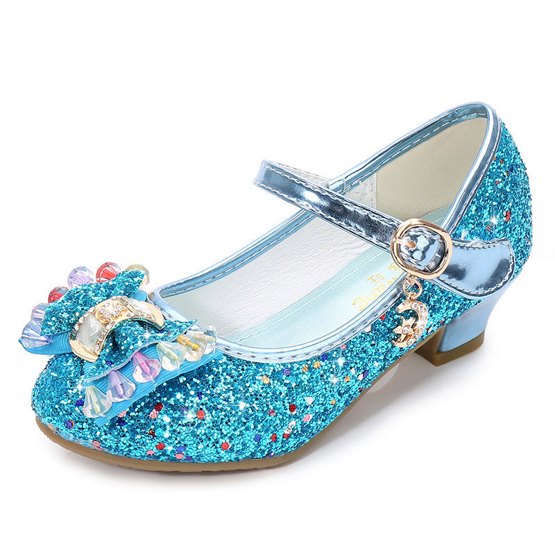 Klassieke Elegante Glitter Feestelijk/Prinsessen Lage Hak Schoenen van PU-Leer met Strass-steentjes en Klittenband voor Meisjes & Meiden