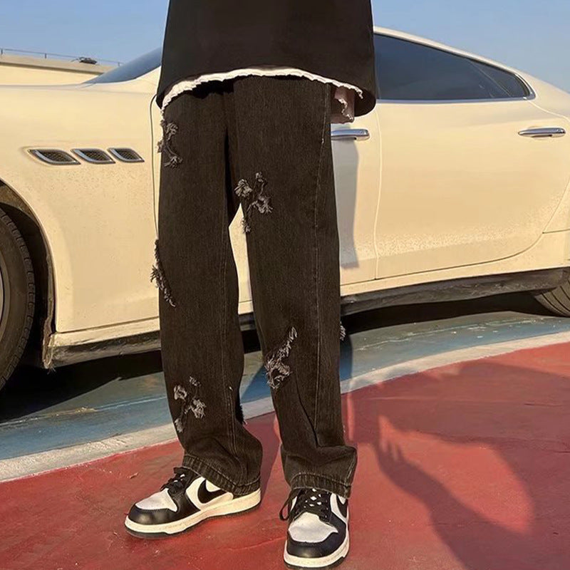 High Street Amerikaanse stijl Hip Hop Jeans met Patch en Wijde Pijpen voor Heren / Jongens & Heren Plus-size