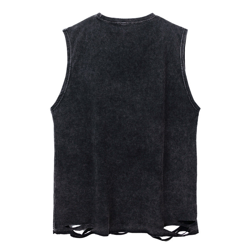 Stijlvolle Klassieke Effen Kleur Mouwloze Casual Vintage Washed Tanktop met Ronde Hals en Cartoon Print voor Heren & Jongens
