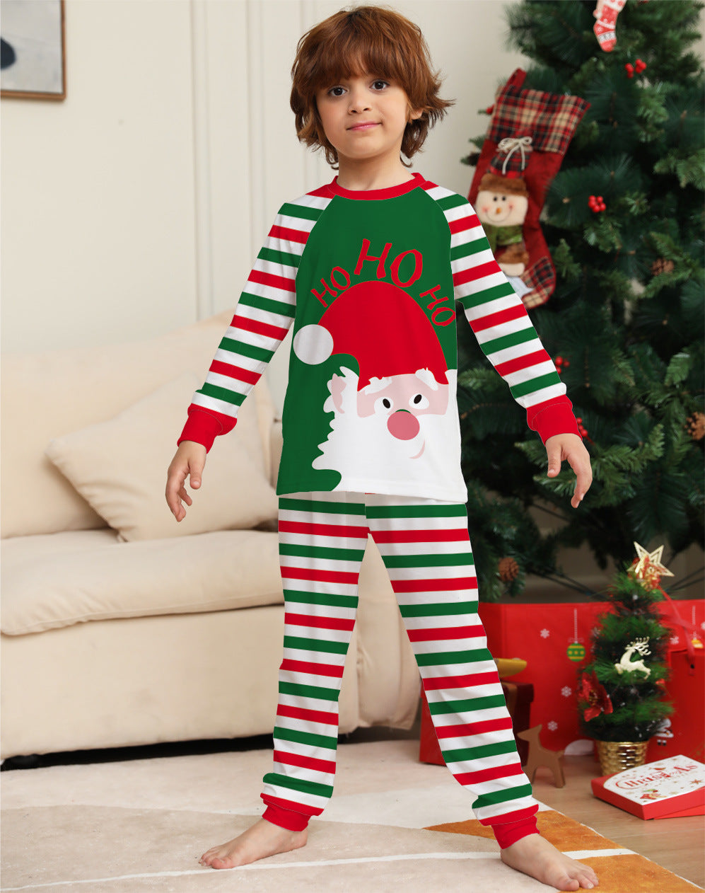 Kerstmis Familie Stijlvolle Casual Matching Kerstpyjama Outfits met Kerstmisprint voor Gezin & Koppels