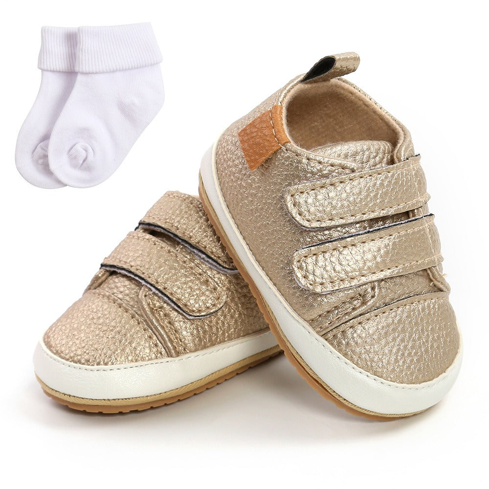 Eenvoudige Casual Effen Kleur Comfortabele Sneakers van PU-Leer met Klittenbandsluiting en Ronde Neus voor Kinderen