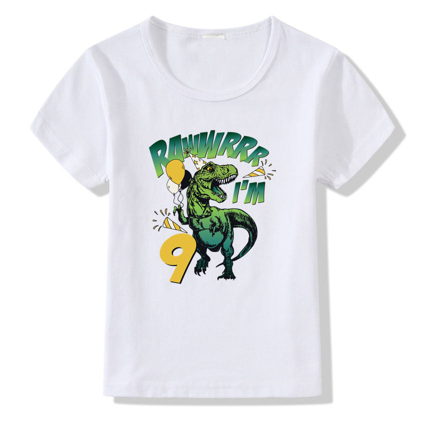 Casual Bedrukte Dino-ontwerp Verjaardag T-shirt van Cijfers 1-9 jaar met Ronde Hals en Korte Mouwen voor Kinderen