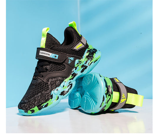 Trendy Casual Holle Vliegende Gebreide Mesh Sneakers met Camouflagepatroon en Klittenband voor Teenager