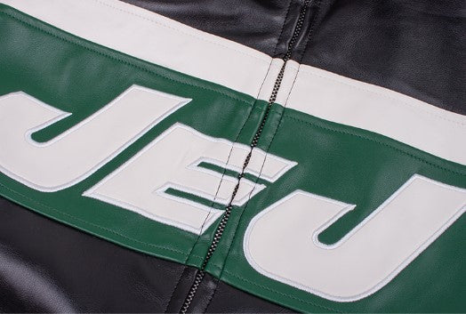 Amerikaanse Retro zwarte Jas van PU-Leer met Patchwork en Letters voor Dames