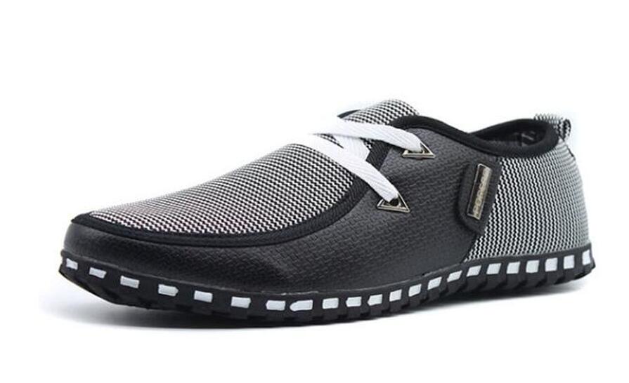 Modieuze Waterdichte Ademend Tweekleurige Casual Mesh Instappers van PU-Leer met Platte Rubberzool en Decoratieve Veters voor Heren
