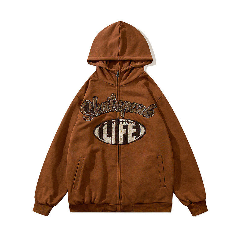 American Retro Street Geborduurde Letter Hoodie