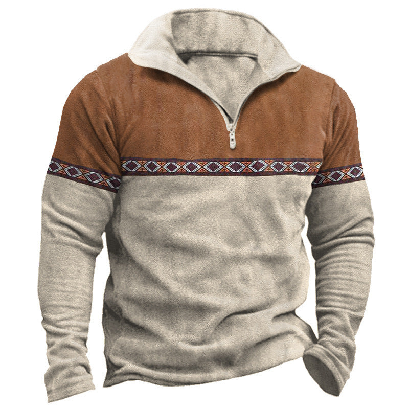 Retro patchwork polo Sweatshirt Casual
