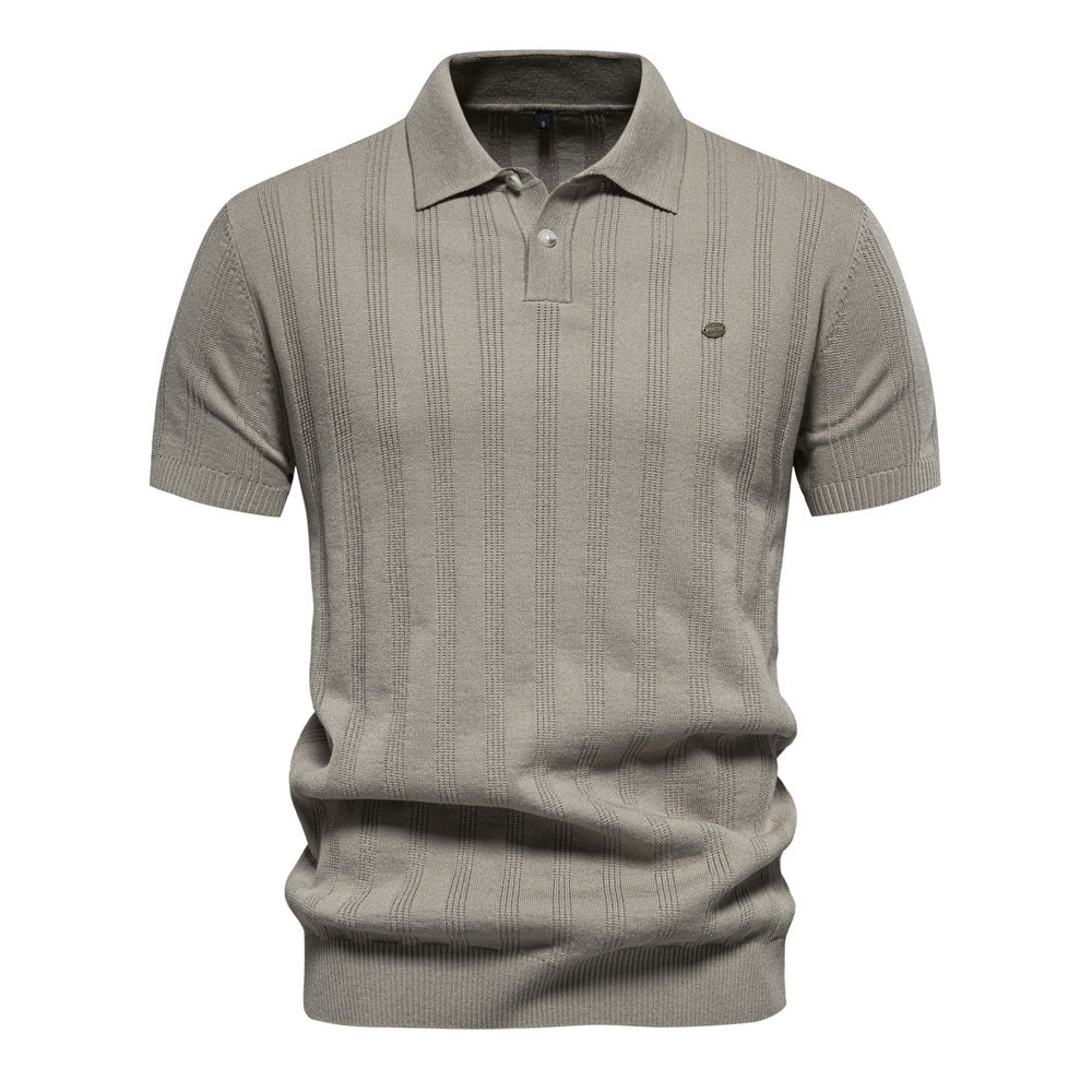 Europese Casual/ Business Vintage Poloshirt met Licht Geweven Streep en Revers voor Heren