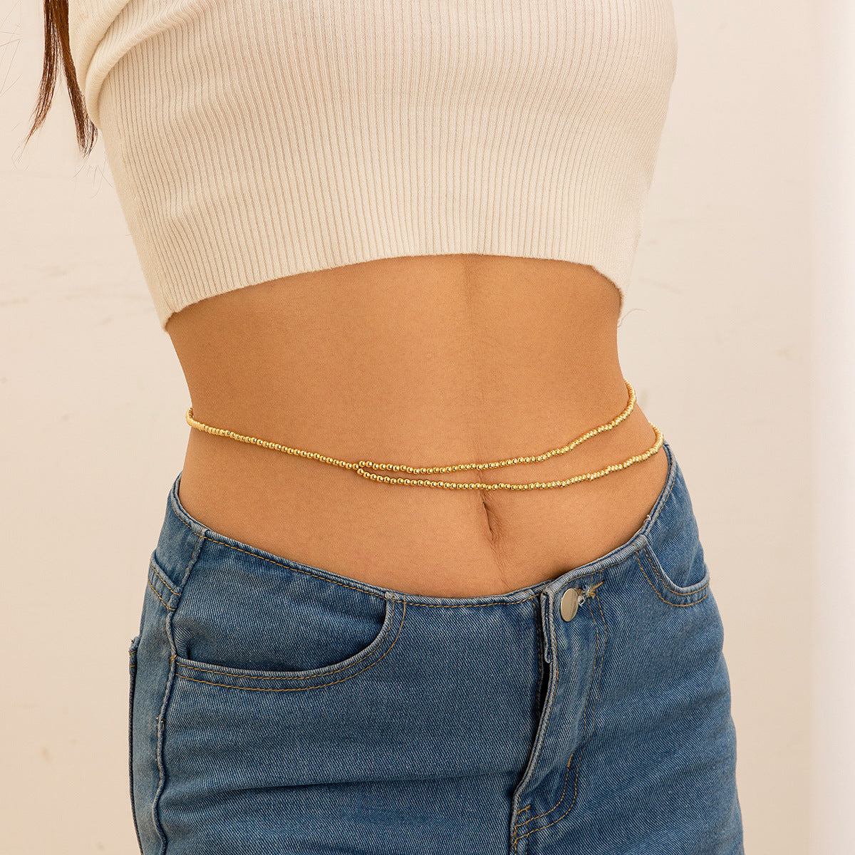Eenvoudig Universele Sexy Dubbellaagse Effen Kleur Tailleketting met Imitatie Parels voor Dames