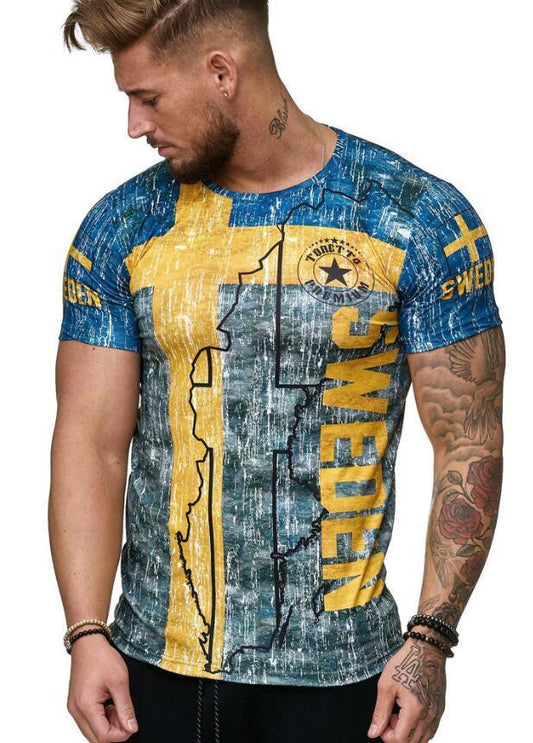 Europese Modieuze Trendy Bedrukte Grafische Print T-shirt met Ronde Hals en Korte Mouwen voor Heren & Jongens