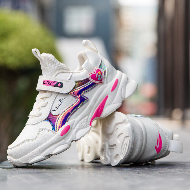 Casual Lichtgewicht Ademend Antislip Sport Sneakers van PU-Leer met Klittenband voor Meisjes