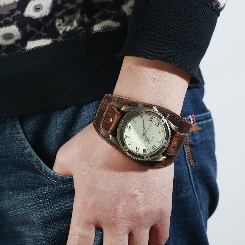Punk Vintage Verstelbare Horloge Armband van Echte Leer voor Unisex