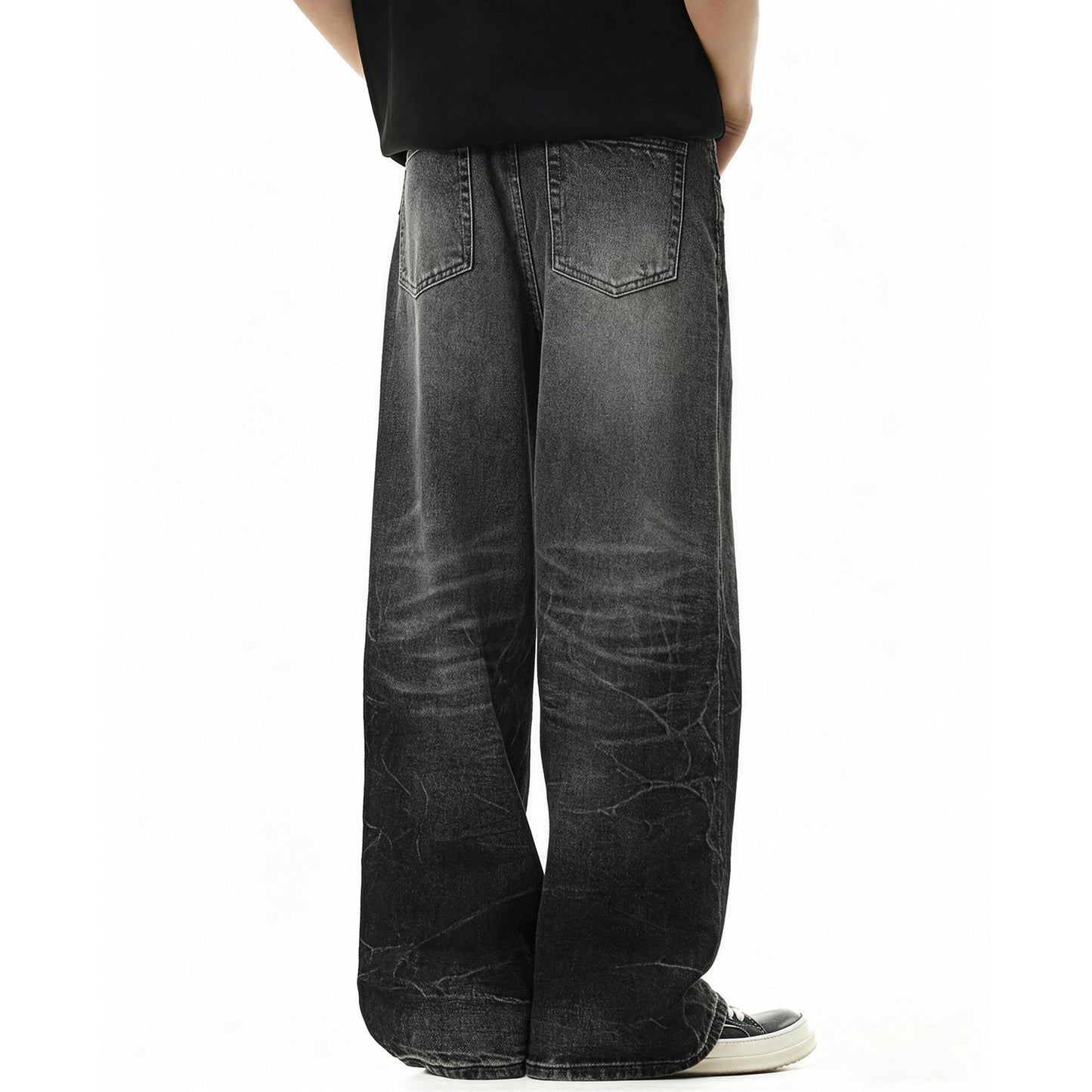 Trendy Stijlvolle Effen Kleur Distressed Casual Vintage Washed Demin Jeans met Bliksempatroon en Rechte Pijpen voor Unisex