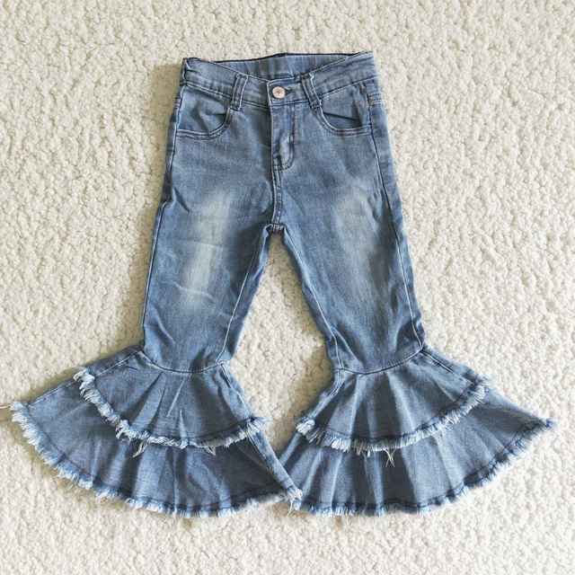 Casual Double Ruffle Leopard Denim Jeans (zonder riem) voor Kinderen