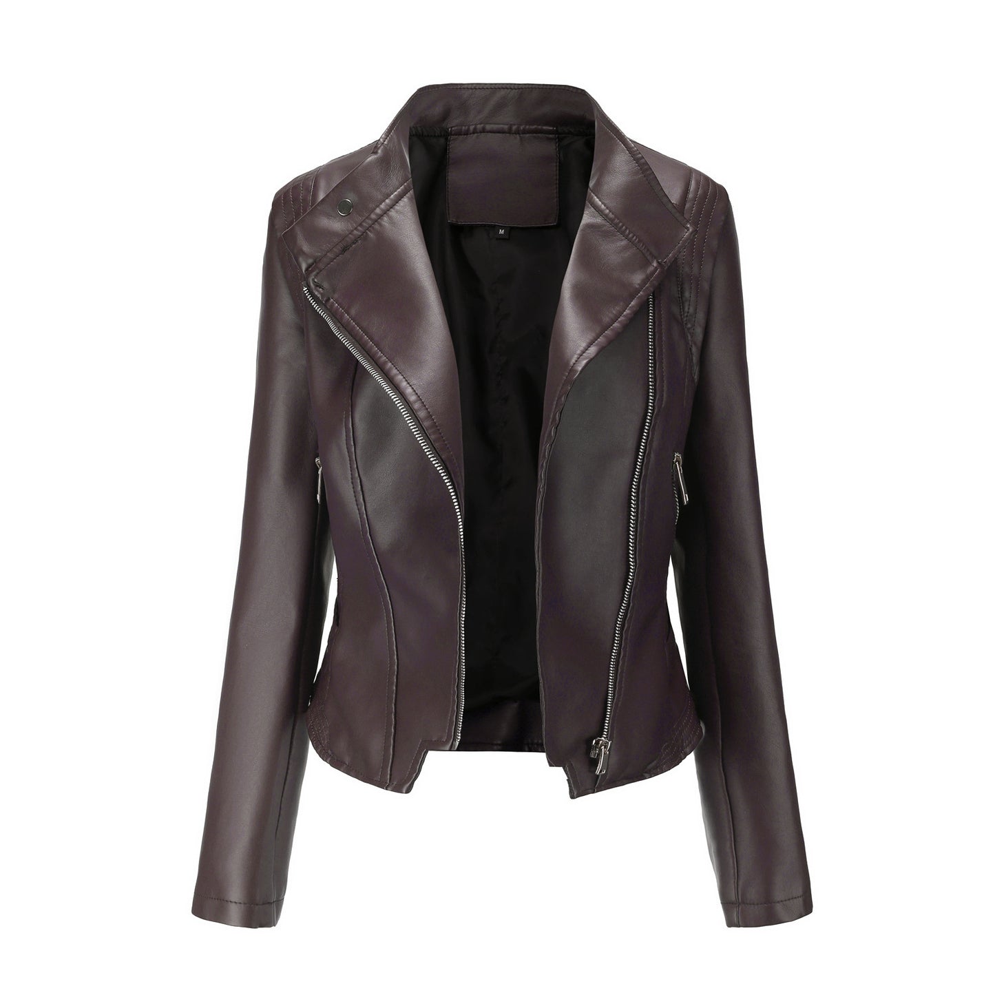 Casual Korte Slim-Fit Revers Motorjacket van PU-Leer met Ritssluiting voor Dames & Plus-size