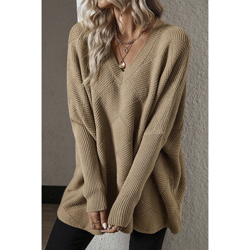 Europese en Amerikaanse Casual Losse Oversized Gebreide Trui met Geruitpatroon voor Dames & Meiden