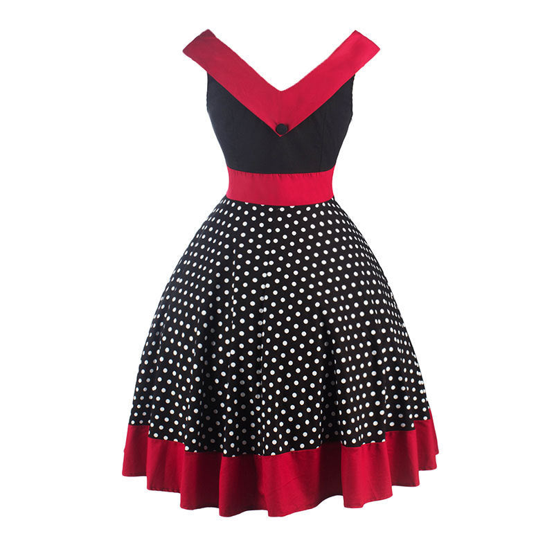 Hepburn Style Retro Taillejurk met Bedrukte Stippen en V-hals voor Dames & Plus-size