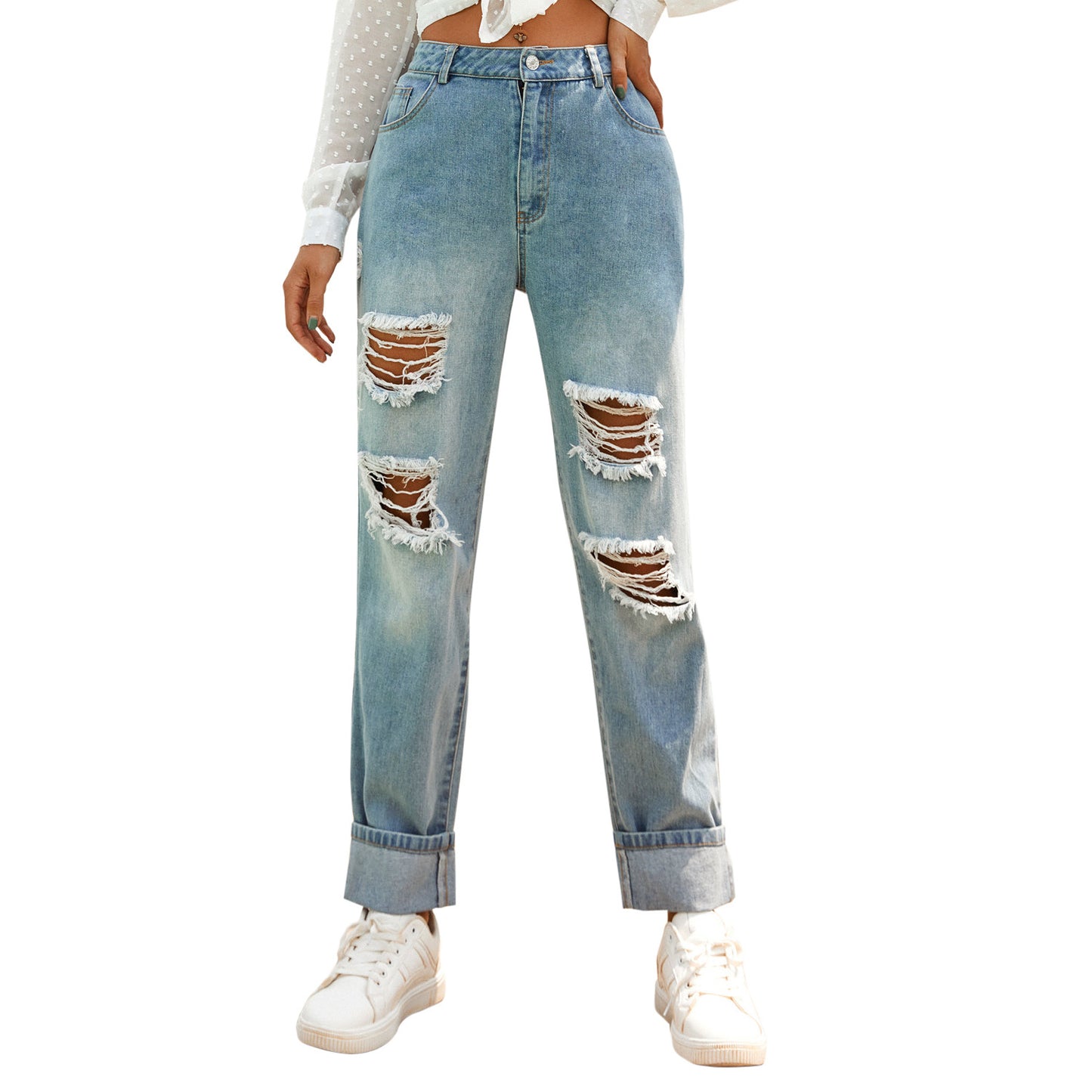 High Waist Ripped Jeans voor Dames & Meisjes